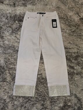 Karl Lagerfeld White Women's Cuffed Jeans with Sparkle Hem